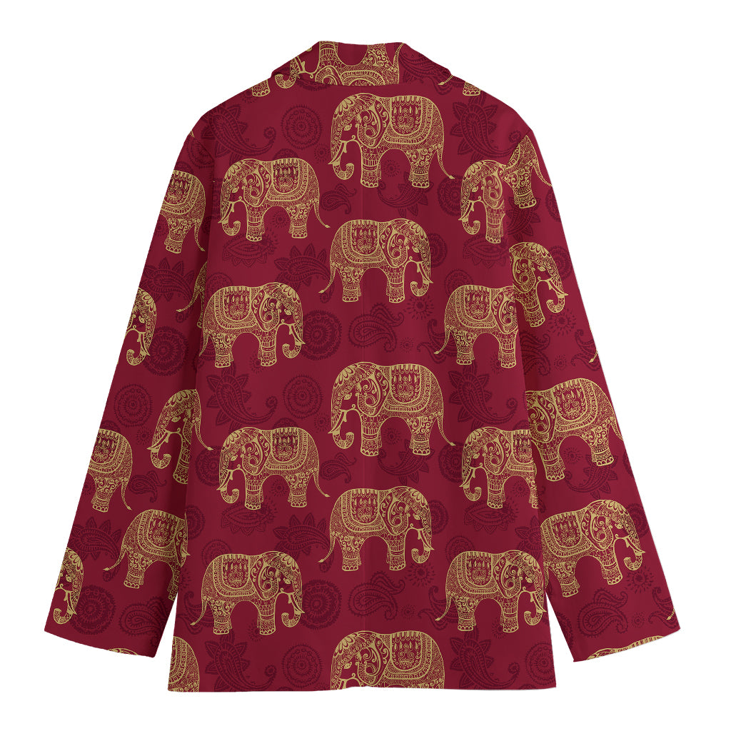 Gold And Red Boho Elephant Print Women's Cotton Blazer