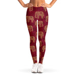 Gold And Red Boho Elephant Print Women's Leggings