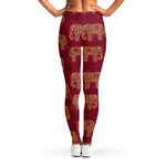 Gold And Red Boho Elephant Print Women's Leggings