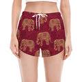Gold And Red Boho Elephant Print Women's Split Running Shorts
