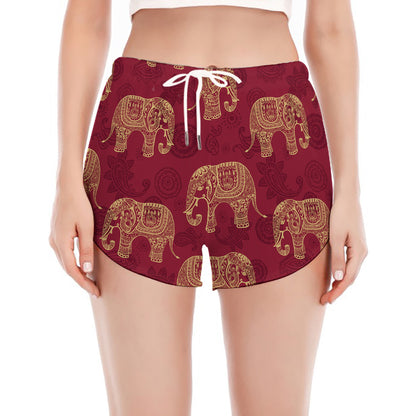 Gold And Red Boho Elephant Print Women's Split Running Shorts