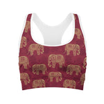 Gold And Red Boho Elephant Print Women's Sports Bra