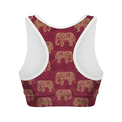Gold And Red Boho Elephant Print Women's Sports Bra
