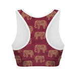 Gold And Red Boho Elephant Print Women's Sports Bra