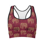 Gold And Red Boho Elephant Print Women's Sports Bra