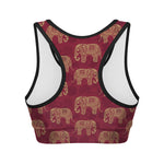Gold And Red Boho Elephant Print Women's Sports Bra