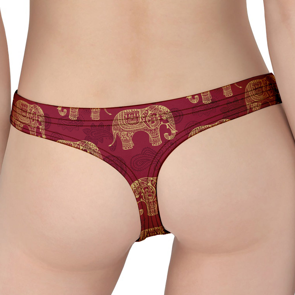 Gold And Red Boho Elephant Print Women's Thong