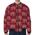 Gold And Red Boho Elephant Print Zip Sleeve Bomber Jacket