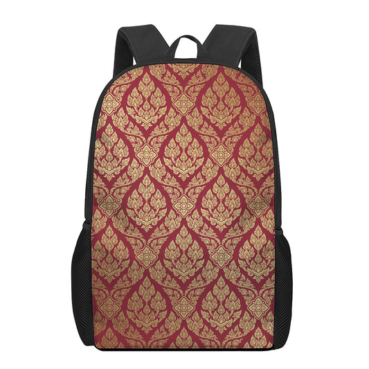 Gold And Red Thai Pattern Print 17 Inch Backpack
