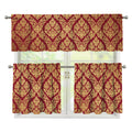 Gold And Red Thai Pattern Print 3 Piece Kitchen Curtains