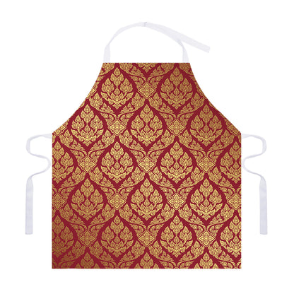 Gold And Red Thai Pattern Print Adjustable Apron