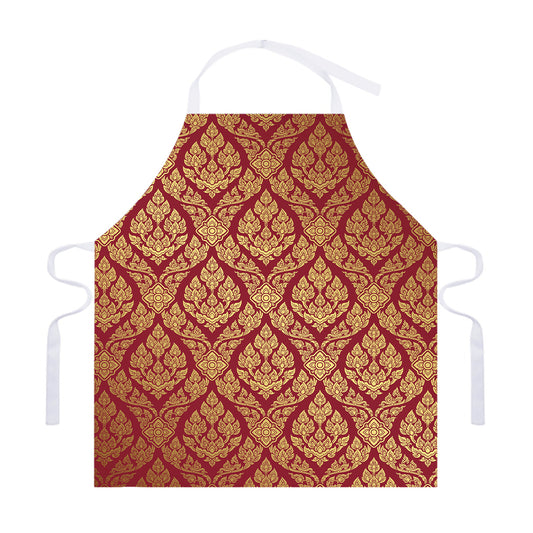Gold And Red Thai Pattern Print Adjustable Apron