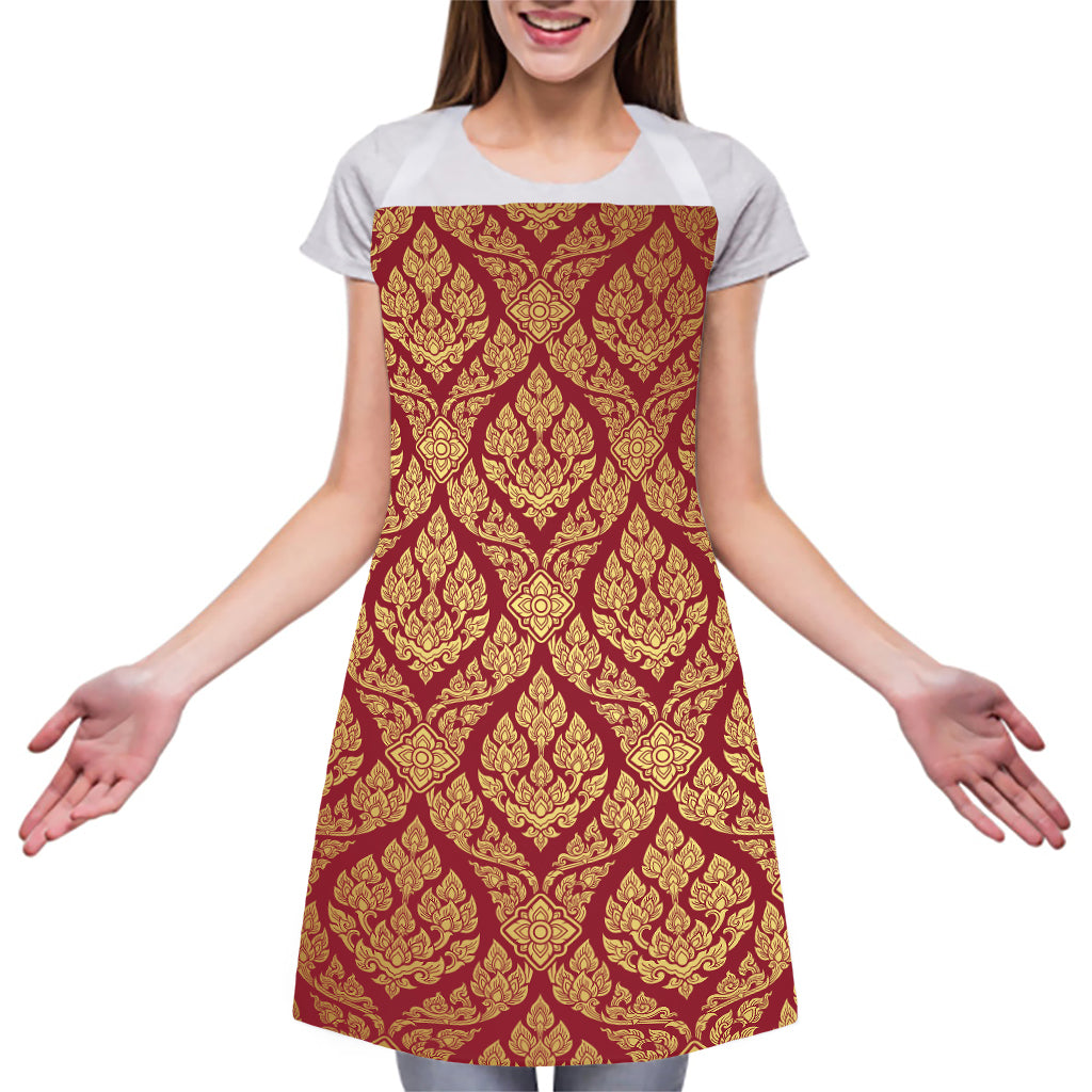 Gold And Red Thai Pattern Print Adjustable Apron