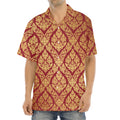 Gold And Red Thai Pattern Print Aloha Shirt
