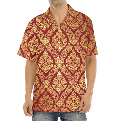 Gold And Red Thai Pattern Print Aloha Shirt