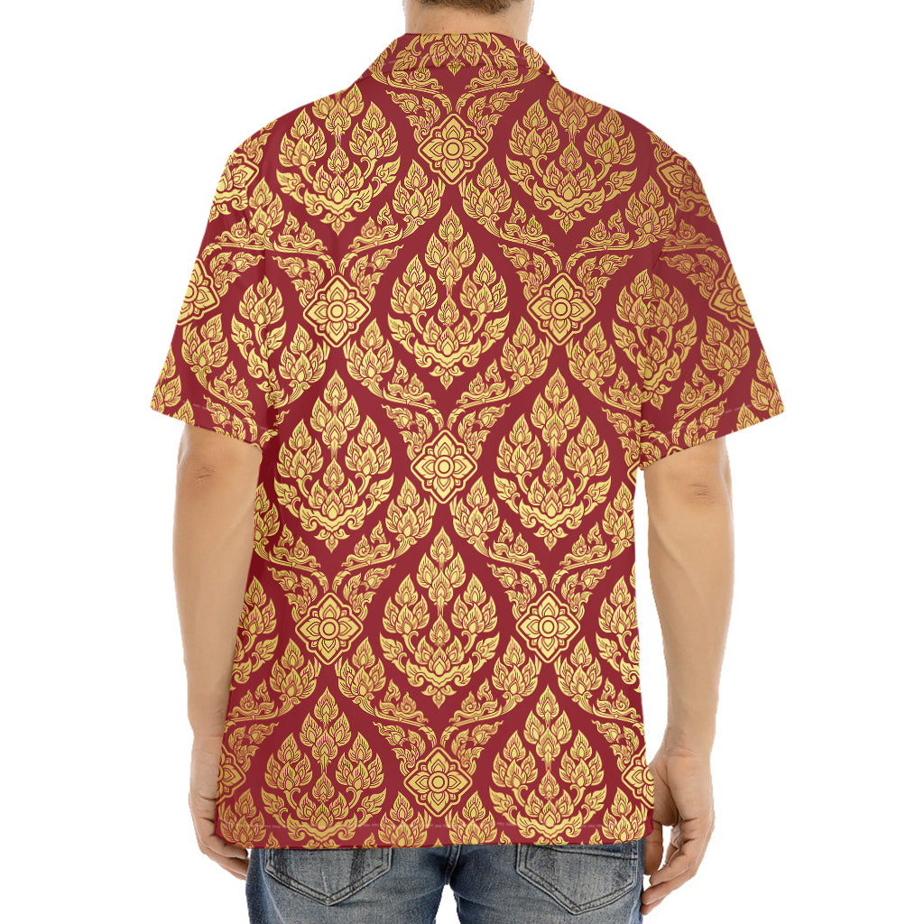 Gold And Red Thai Pattern Print Aloha Shirt