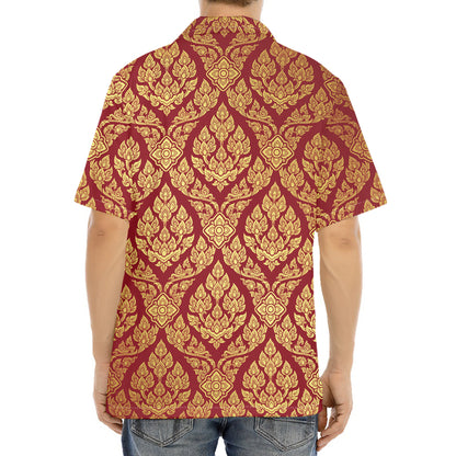 Gold And Red Thai Pattern Print Aloha Shirt