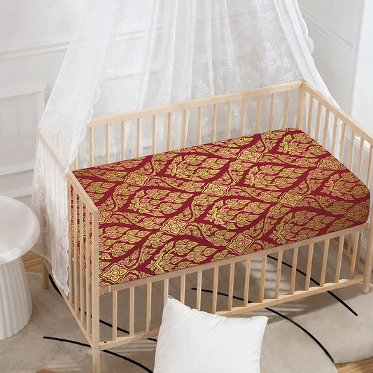 Gold And Red Thai Pattern Print Baby Crib Sheet