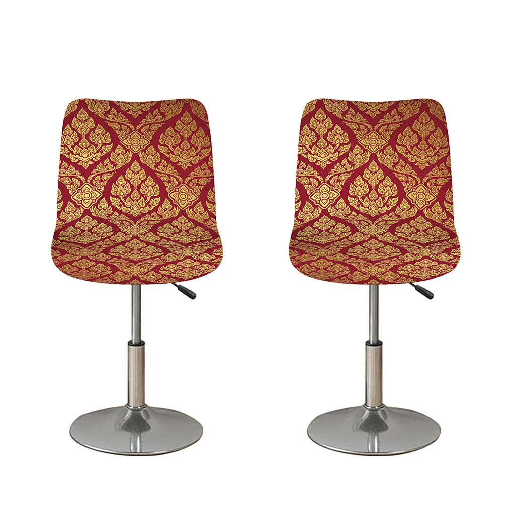 Gold And Red Thai Pattern Print Bar Stool Covers