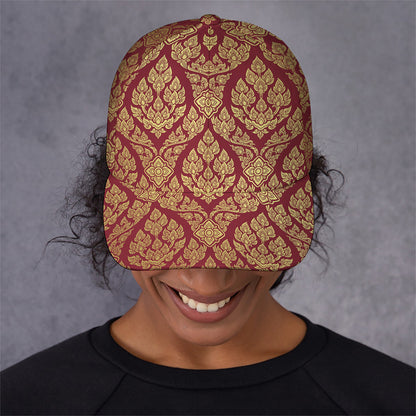 Gold And Red Thai Pattern Print Baseball Cap