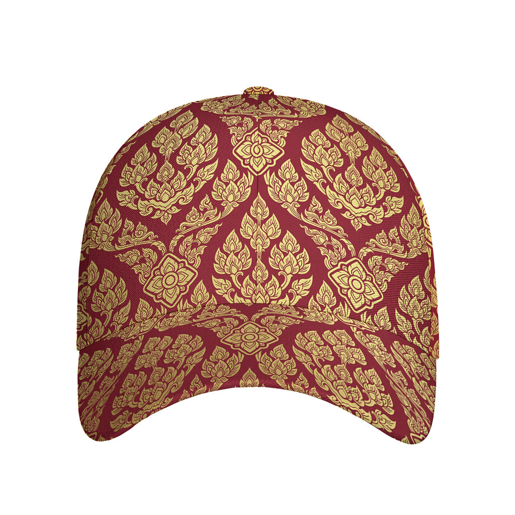 Gold And Red Thai Pattern Print Baseball Cap