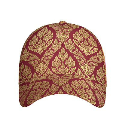 Gold And Red Thai Pattern Print Baseball Cap
