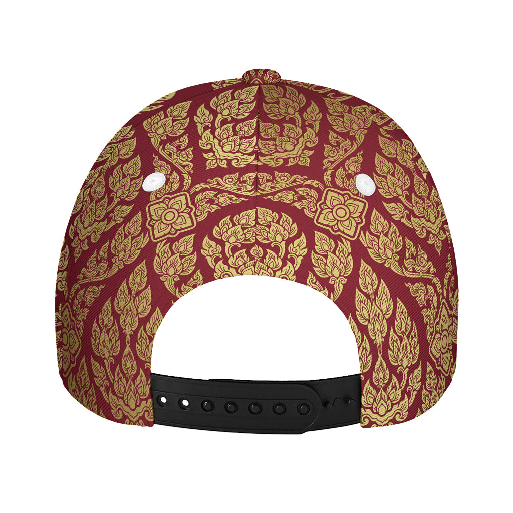 Gold And Red Thai Pattern Print Baseball Cap