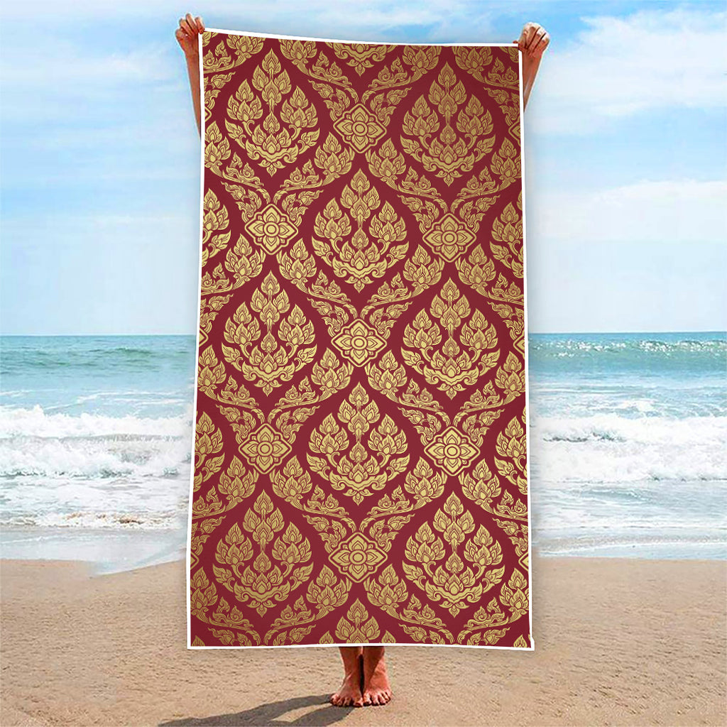 Gold And Red Thai Pattern Print Beach Towel