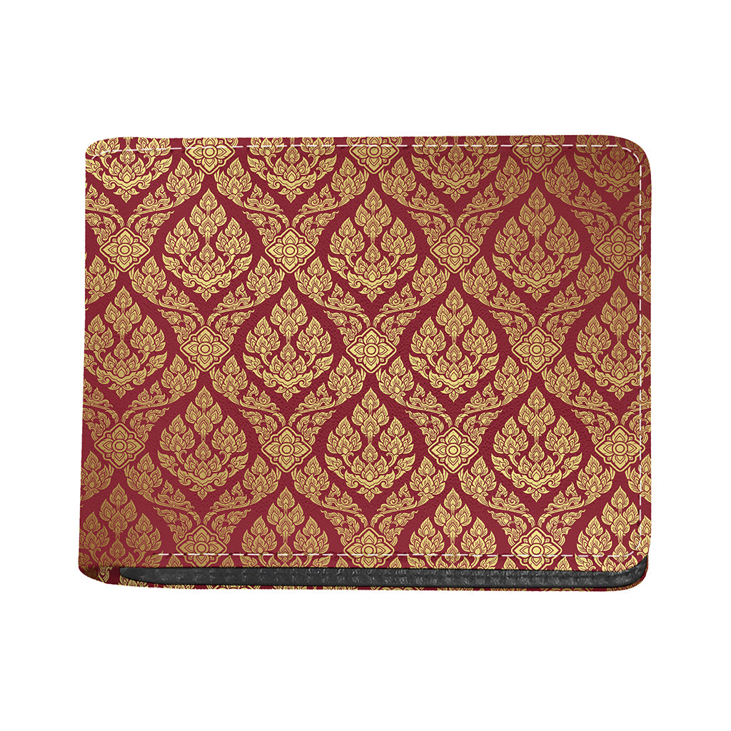 Gold And Red Thai Pattern Print Bifold Wallet