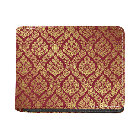 Gold And Red Thai Pattern Print Bifold Wallet