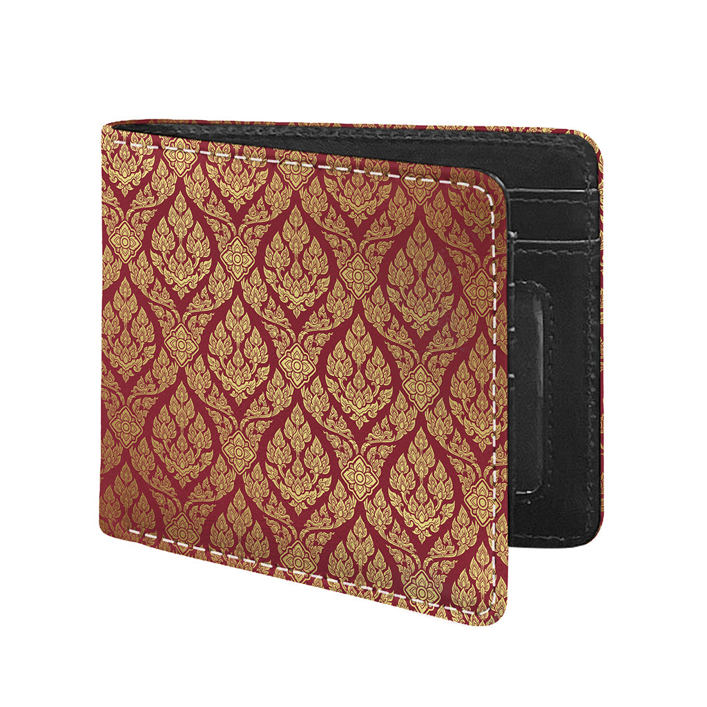 Gold And Red Thai Pattern Print Bifold Wallet