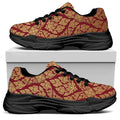 Gold And Red Thai Pattern Print Black Chunky Shoes