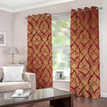 Gold And Red Thai Pattern Print Dimout Grommet Curtains