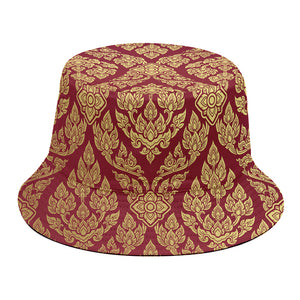 Gold And Red Thai Pattern Print Bucket Hat