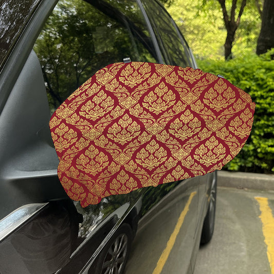 Gold And Red Thai Pattern Print Car Side Mirror Covers