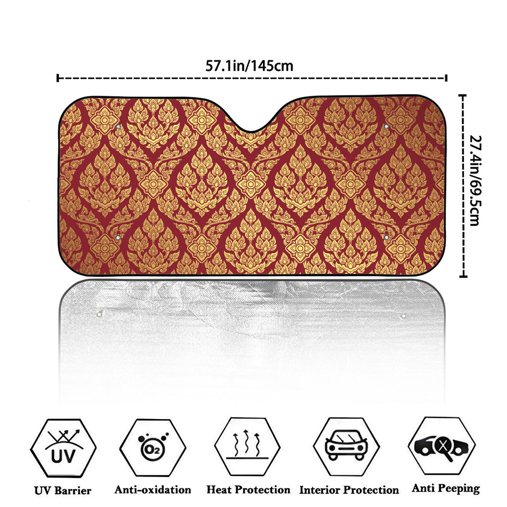 Gold And Red Thai Pattern Print Car Windshield Sun Shade