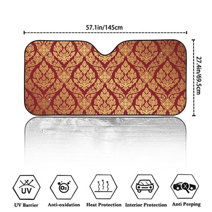Gold And Red Thai Pattern Print Car Windshield Sun Shade