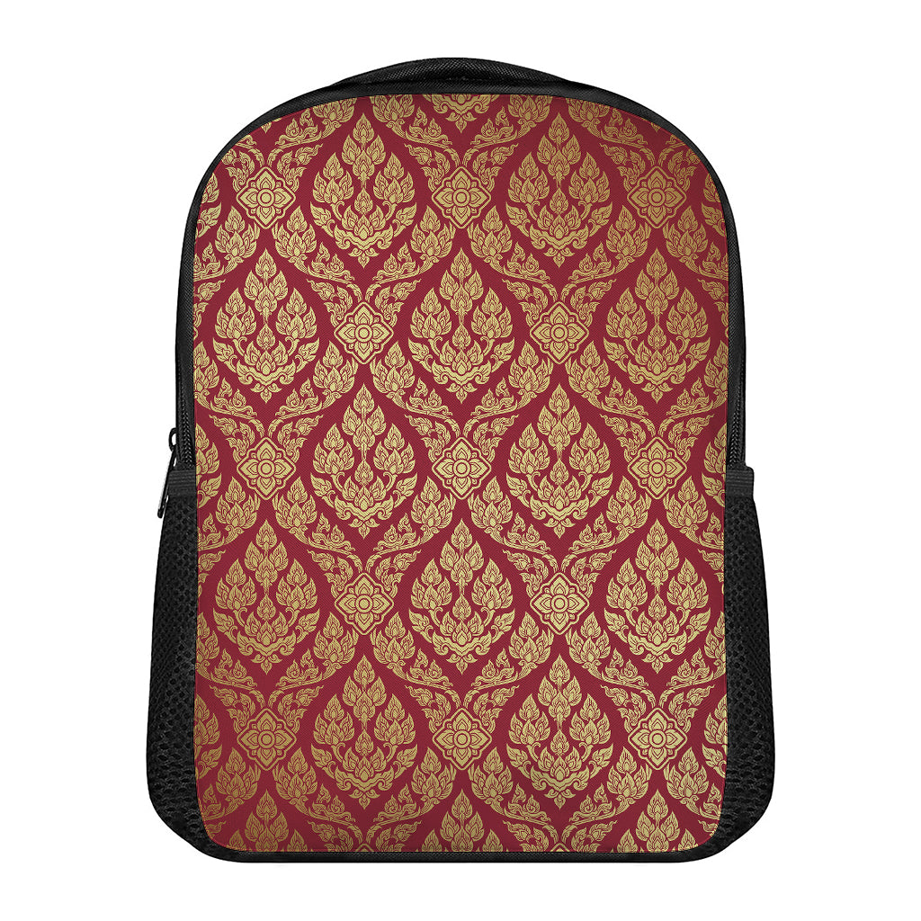 Gold And Red Thai Pattern Print Casual Backpack