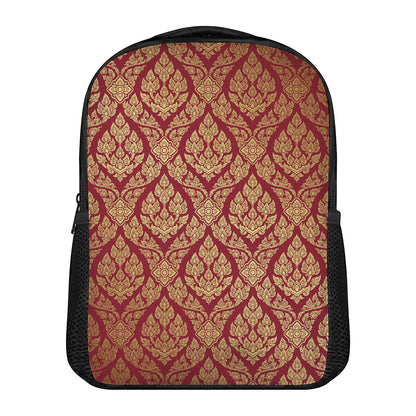Gold And Red Thai Pattern Print Casual Backpack