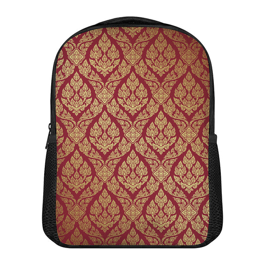 Gold And Red Thai Pattern Print Casual Backpack