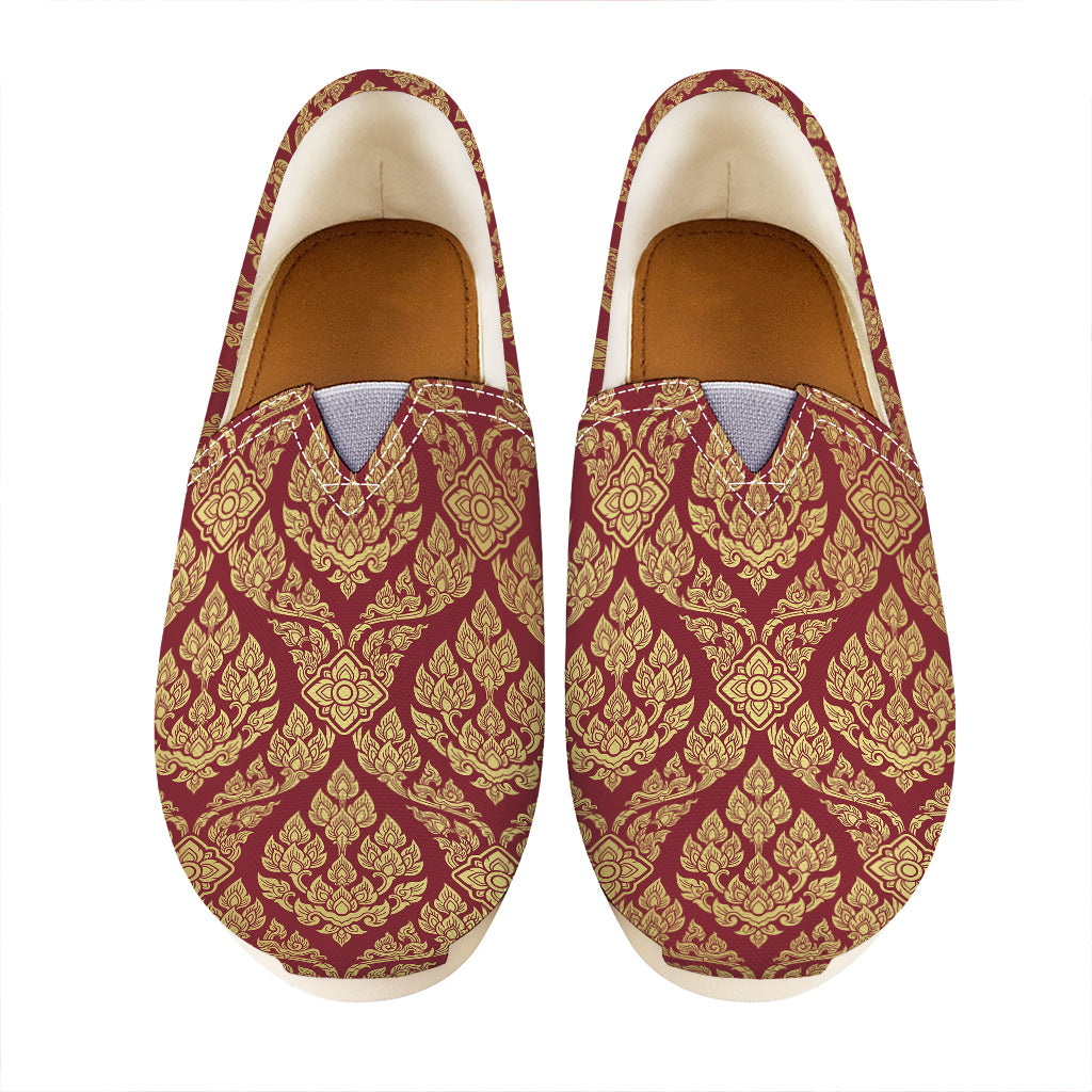 Gold And Red Thai Pattern Print Casual Shoes