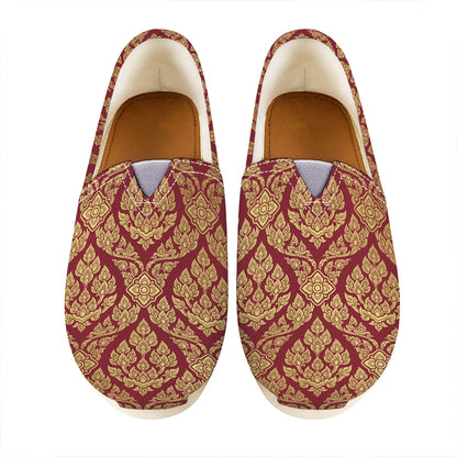Gold And Red Thai Pattern Print Casual Shoes
