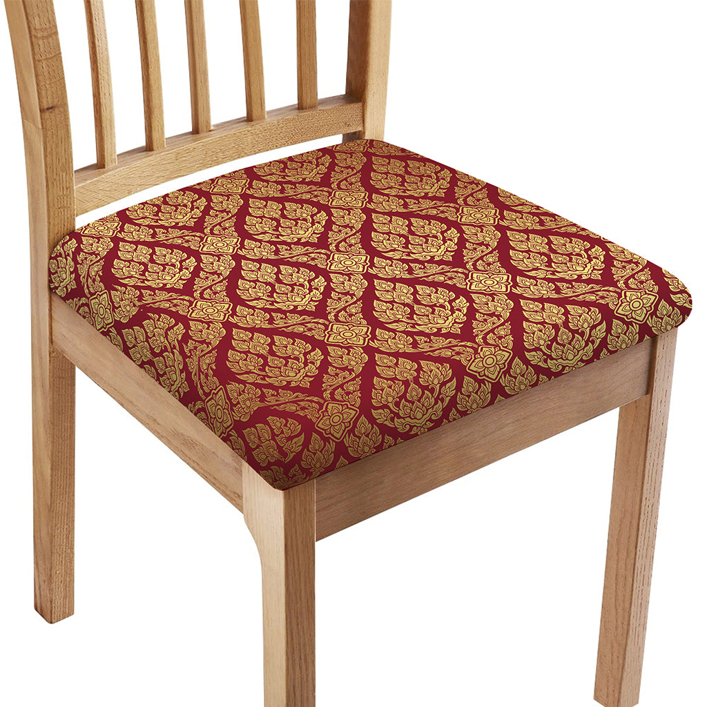 Gold And Red Thai Pattern Print Chair Cushion Cover
