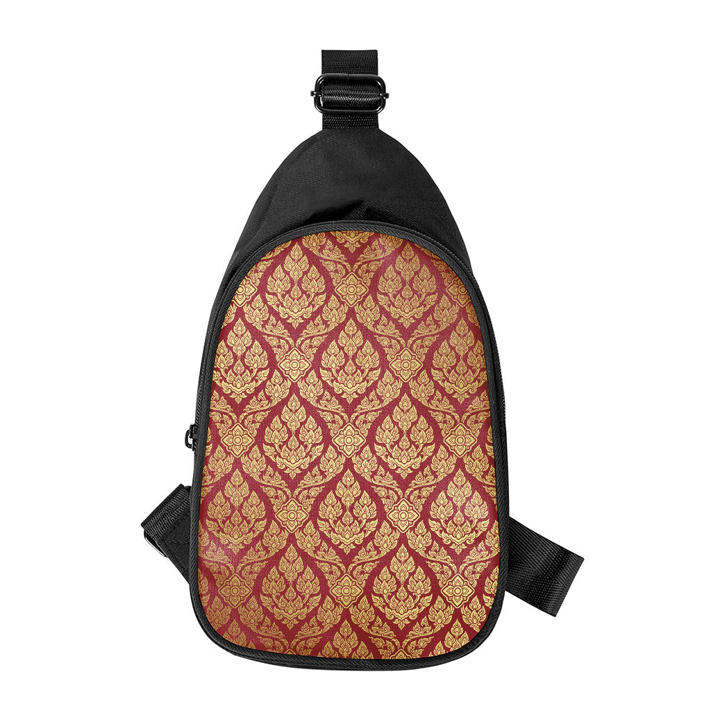 Gold And Red Thai Pattern Print Chest Bag