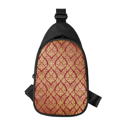 Gold And Red Thai Pattern Print Chest Bag