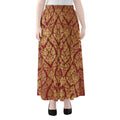 Gold And Red Thai Pattern Print Chiffon Maxi Skirt