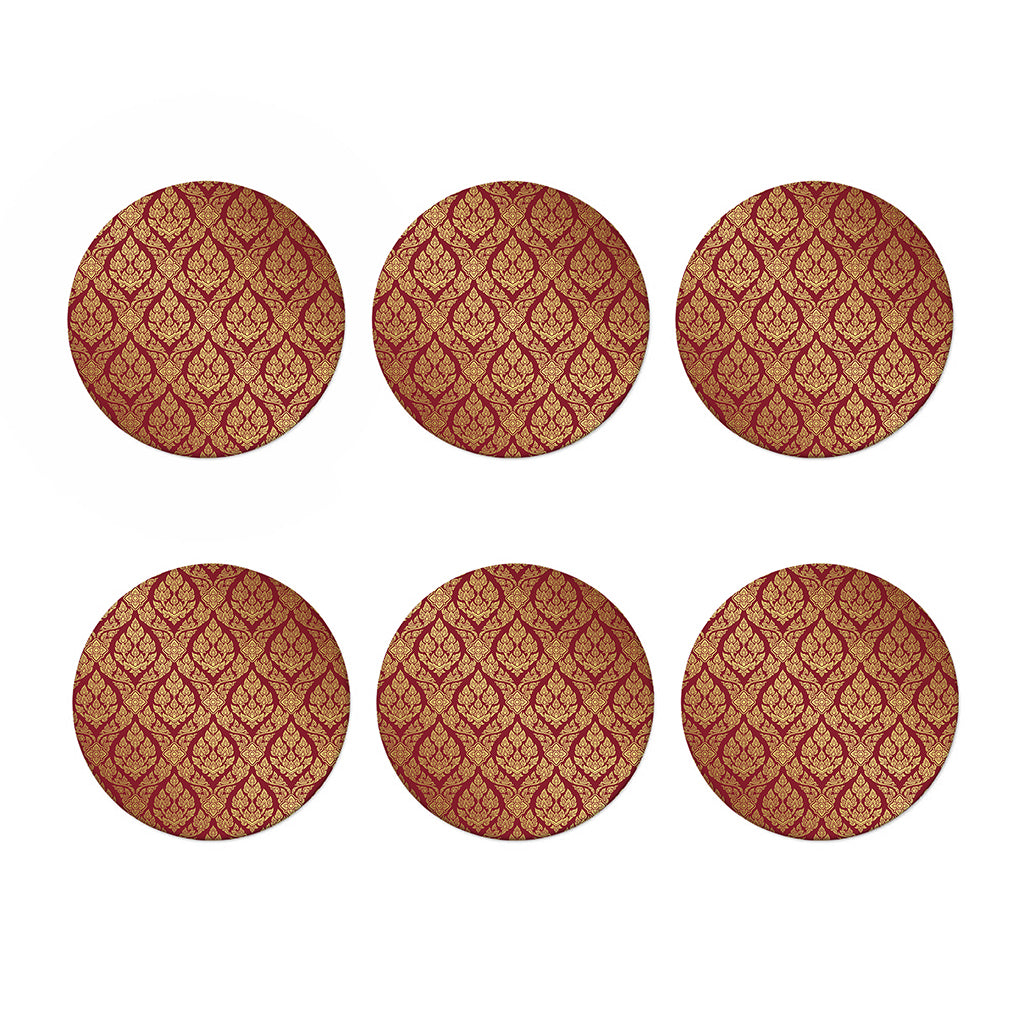 Gold And Red Thai Pattern Print Coaster Set