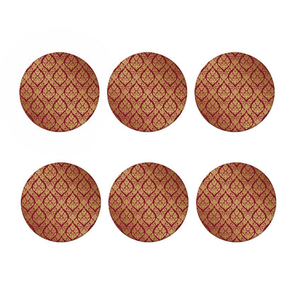 Gold And Red Thai Pattern Print Coaster Set