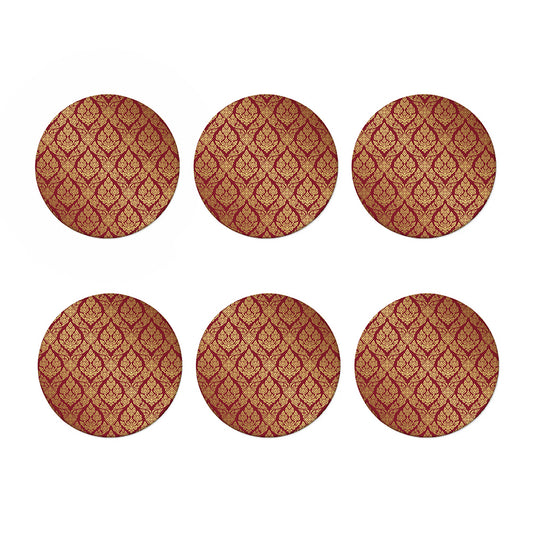 Gold And Red Thai Pattern Print Coaster Set