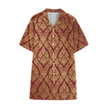 Gold And Red Thai Pattern Print Cotton Hawaiian Shirt